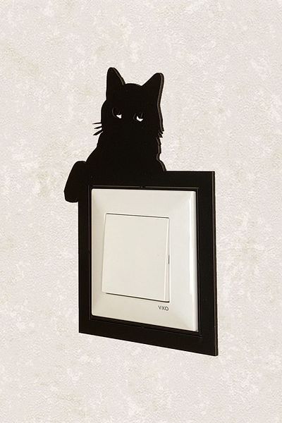 BLgrup 2124-black Laser Cut Decorative Wooden Switch Socket Frame Single Angry Cat