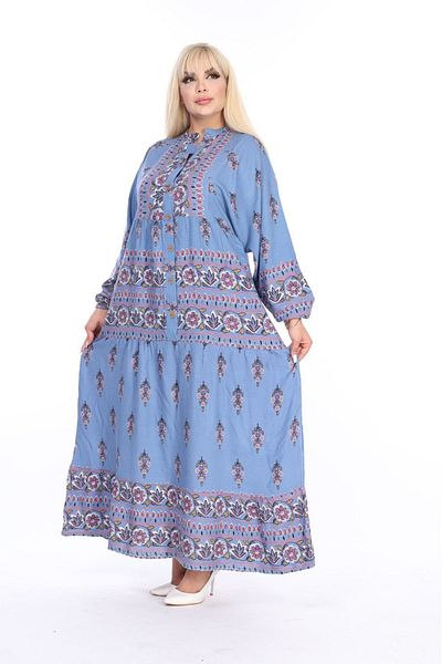 mervemoda Γυναικείο φόρεμα Plus Size - Μπροστινό με κουμπιά και ύφανση