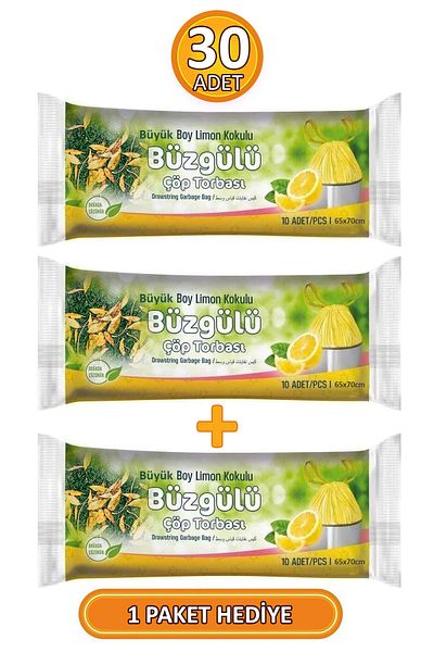 garaccu 65X70 cm Drawstring Lemon Scented Large Size Trash Bag - 3 Pack, 30 Pieces