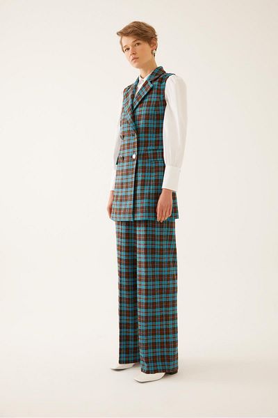 Exquise Plaid Patterned Collared Vest