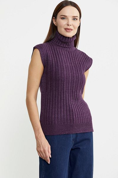 Sementa Purple Full Fisherman Sleeveless Knitwear Sweater