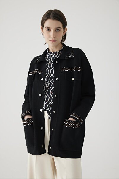 Exquise Taşlı Cep Ve Yaka Detaylı Regular Hırka