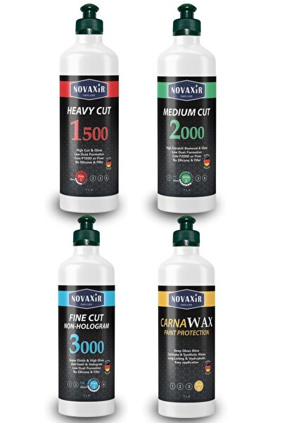 novaxir 4’lü PASTA CİLA SET, 500 mL KALIN, ORTA, İNCE PASTA-, CARNAWAX BOYA KORUMA NvPSET500