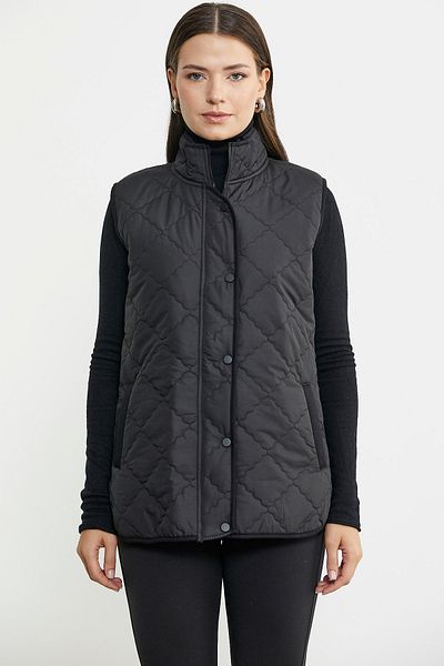 Sementa Black Quilted Vest - Stand Collar and Pocket