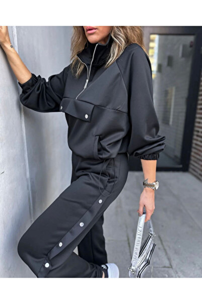 Benisengiydir Oversize Black Scuba Fabric - Zippered Collar Set