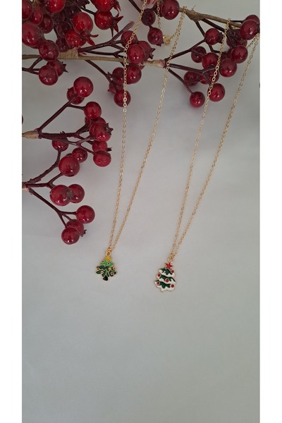 SOUL BY A&B Yılbaşı arkadaşlık kolyesi çam ağacı kolye 2li kolye hediyelik hediye bff kolye kırmızı yeşil