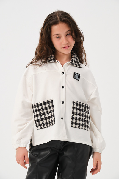 Jazziee Genç Kız Çocuk Kazayağı Desenli Gömlek - Skasar Beden: 11-12 YAS