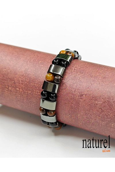 Naturel Tılsım Natural Stone Tiger Eye - Hematite and Onyx Bracelet