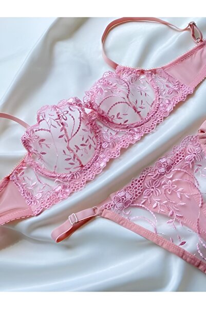 ARONA Pinky Model Powder Pink Balened Fantasy Brode Bra Set
