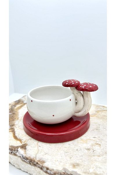 Port Aksesuar Mushroom Designed Handmade Ceramic Cup 120ml