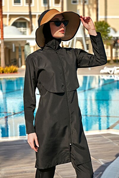 Remsa Mayo TEK ÜST Önü Kapaklı Paraşüt Tam Kapalı Tesettür Mayo R030 Nuray Siyah