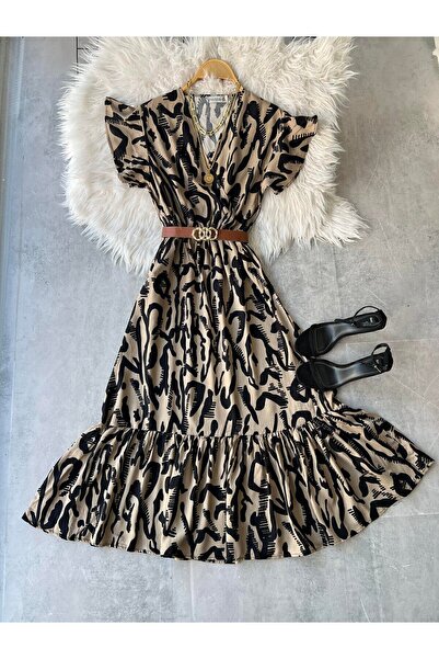 modabetce Γυναικείο φόρεμα με διπλό γιακά με λεπτομέρειες