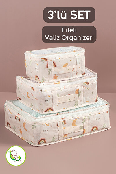 Meleni Baby 3'lü Fileli Anne Bebek Valiz Bavul Düzenleyici Set - Yenidoğan Ha...