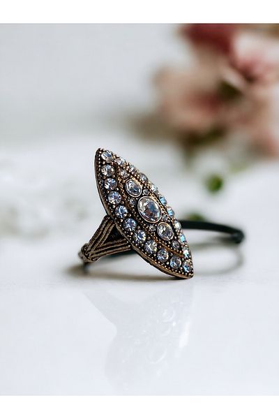 FAYRA ACCESSORIES Shuttle Ring - Zircon Stone Diamond Mounted
