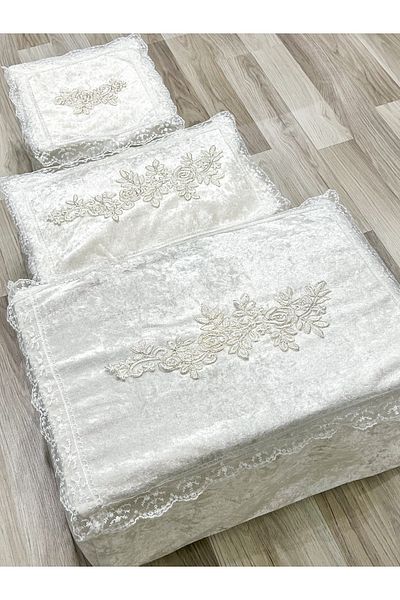 AYHANHOME French Velvet Set of 3 - Laced Bundle, Promise Engagement and Storage Dowry