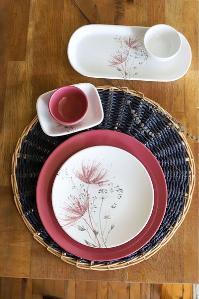 Keramika Plum Thin Floral Breakfast Set for 6 People