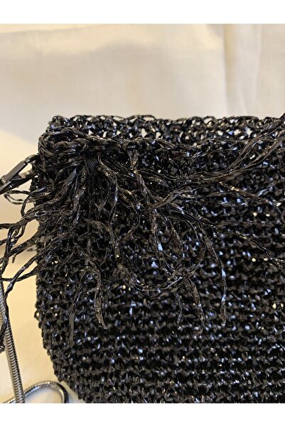 ddoo Metalik Siyah Çanta. Küçük boy zincirli çanta