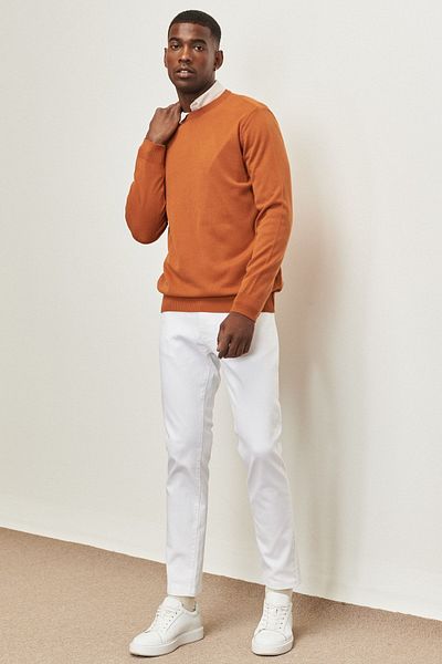 ALTINYILDIZ CLASSICS Strickpullover für Herren – Ziegelfarbe, Rundhalsausschnitt, Anti-Pilling, Standard-Passform
