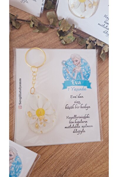 PRENSESLİ KARTLI PAPATYA  ANAHTARLIK  DOĞUM GÜNÜ BABYSHOWER HEDİYELİK 10 AD