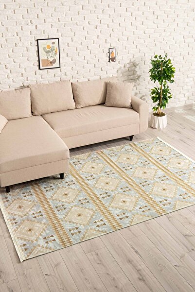 Oriente Home Line Patterned Black Gray Washable Non-Slip Chenille Hallway Living Room Kitchen Carpet 7834