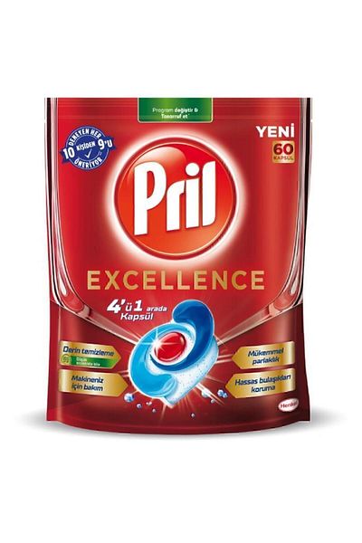 Pril Excellence 4 in 1 Dishwasher Detergent 60 Capsules - Effective Cleaning