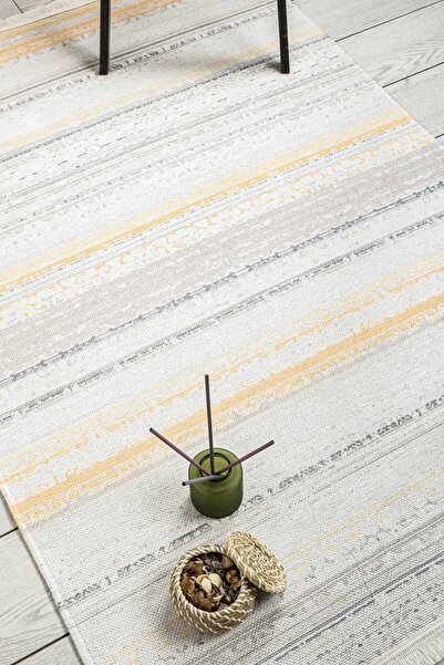 Oriente Home Soft Patterned Runner Yellow Washable Woven Carpet Fringed Non-Slip Base Chenille Hallway Carpet 7947