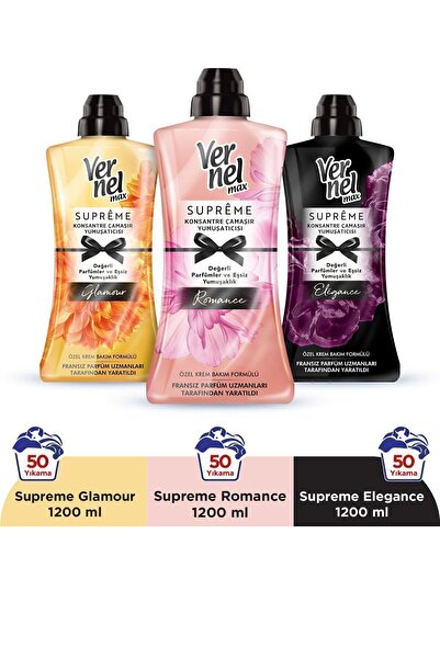 Vernel Max Konsantre Çamasır Yumusatıcısı 3 X 1200ml (150 Yıkama) Supreme Rom...