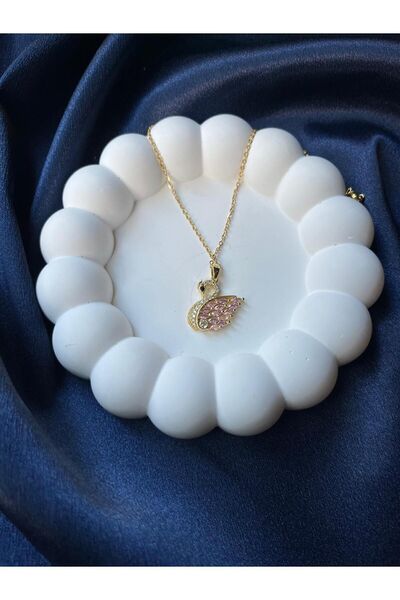 AksesuarAdası Gold Steel Swan Necklace