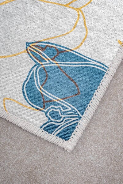 Oriente Home Μοτίβο λουλουδιών Λευκό Κίτρινο Μπλε Αντιολισθητική Βάση Πλενόμενη Βελούδινη Πατάκια Μπάνιου 2 τεμαχίων 8702