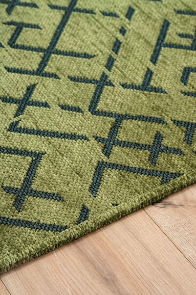 Lorente Home Moreno Viskon Dokuma Halı Kaymaz Taban Yıkanabilir Yeşil Koridor Halısı 1278