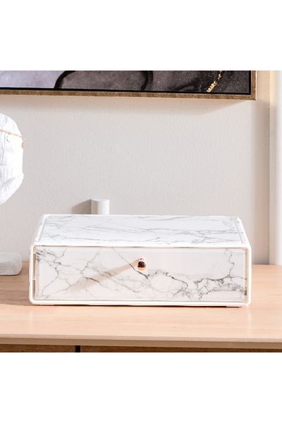 Home Box صندوق تخزين كبير من الرخام بمقبض معدني - 32.6x22.5x9.3 سم