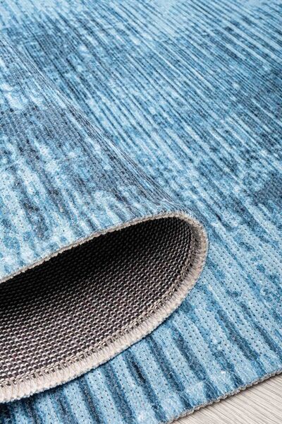 Oriente Home Modern Soft Desenli Mavi Yıkanabilir Şönil Dokuma Saçaklı Kaymaz Taban Salon Mutfak Halısı 8106