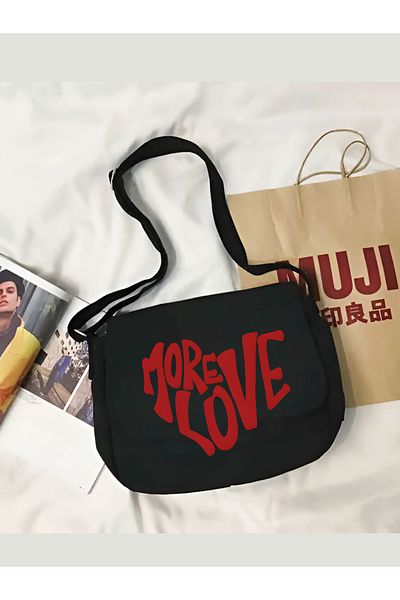 Cemira Geantă tote din pânză neagră More Love - Geantă Messenger, Street Cinnamon