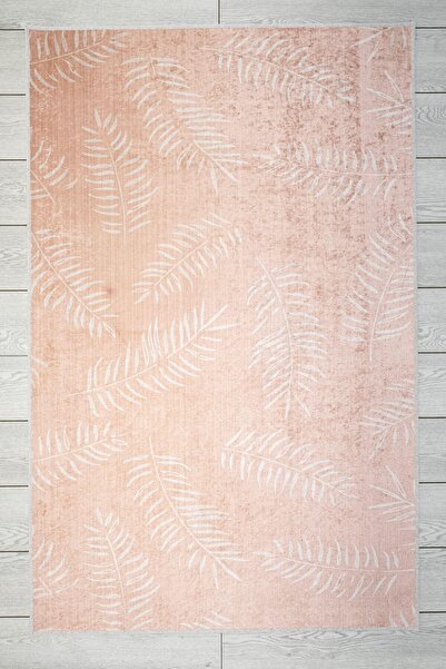 Oriente Home Yaprak Desenli Somon Çocuk Halısı Anti-bakteriyel Kaymaz Taban K...