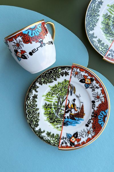 porselenden Hera Premium Green Porcelain Cup Set - Double and Three Patterns, Personality Set
