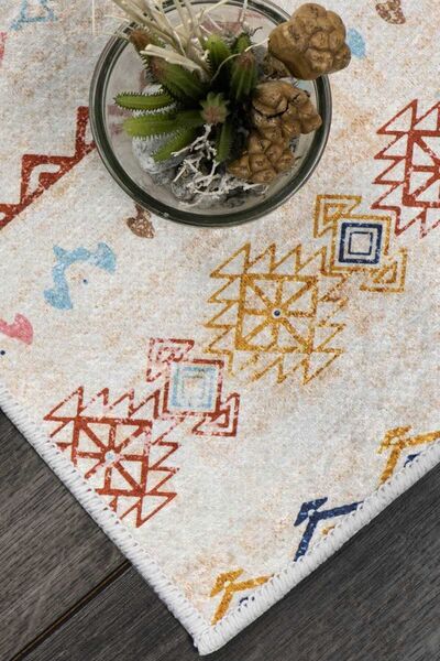 Oriente Home Scandinavian Patterned Beige Velvet Carpet Washable Non-Slip Base Runner Hallway Kitchen Carpet 7794