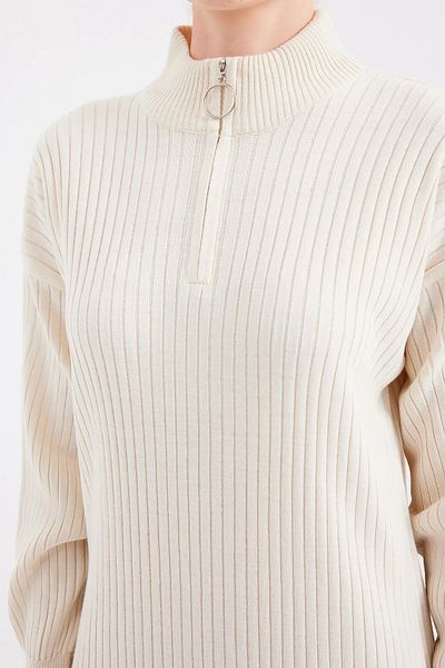 İKLİM LİFE Stone Color Zippered Boydandan Knitwear Dress