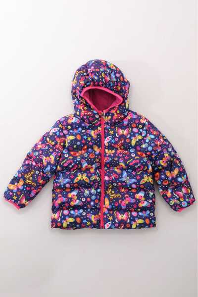 ROBA KIDS Kız Erkek Çocuk Iç Polarlı Kapüşonlu Kelebek Desenli Kışlık Şişme Mont & Kaban Rb-106