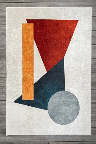 Oriente Home Modern Patterned Velvet Carpet Green Orange Red White Washable N...