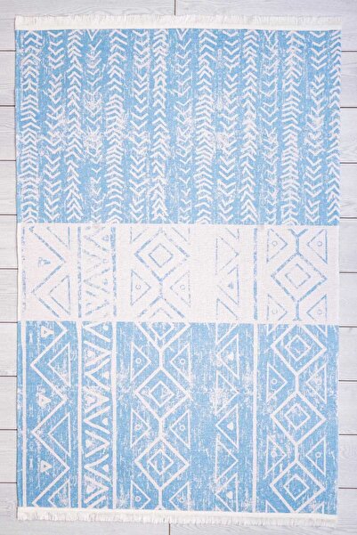 Oriente Home Scandinavian Patterned Light Blue Runner Washable Entrance Chenille Hallway Carpet 7727