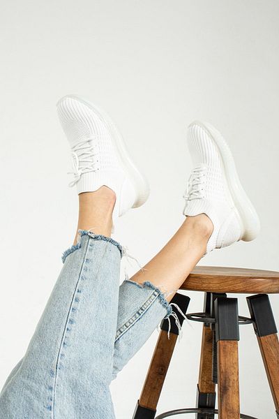 İnan Ayakkabı Tricotaj damă Tenisi Culoare Alba Talpa 4 Cm