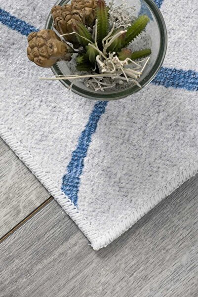 Oriente Home Modern Patterned Blue Gray Velvet Carpet Washable Non-Slip Base Hallway Carpet Runner 7028