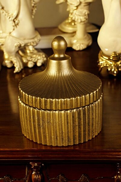 METAFOX Şekerlik Kapaklı Kase Kurabiyelik Kapaklı Şekerlik Altın Eskitme Renk...