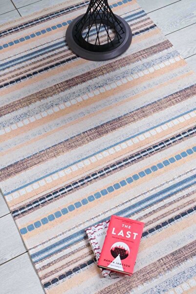 Oriente Home Scandinavian Patterned Cream Chenille Machine Carpet Runner Washable Hallway Carpet 7777