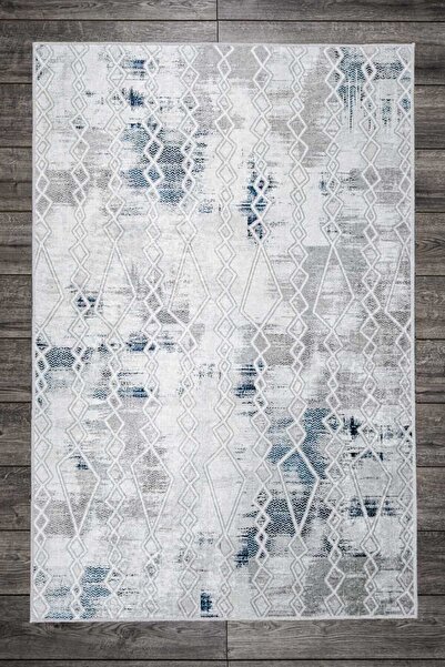 Oriente Home Μοντέρνο σχέδιο Λευκό Γκρι Μπλε Πλενόμενο Αντιολισθητικό Χαλί Βελούδινο Χαλί Διάδρομος 7018