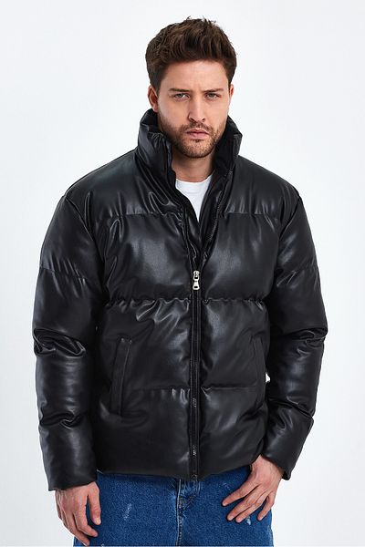 Weyeze Stand Collar Leather Puffer Jacket Af-K50641Prm