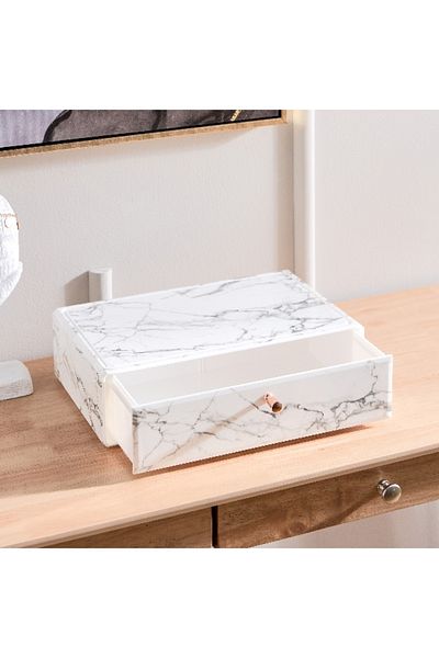 Home Box صندوق تخزين كبير من الرخام بمقبض معدني - 32.6x22.5x9.3 سم