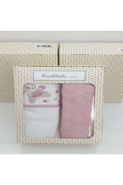 Özdilek Pink Özdilek Iris Border - 2 Pieces Boxed Towels