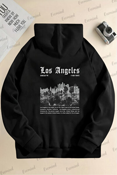 Evomind سويت شيرت بقلنسوة كبير الحجم مطبوع للجنسين من لوس أنجلوس للبالغين وال...