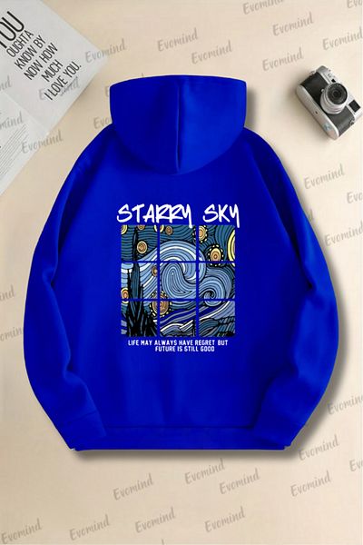 artı4 Unisex Adult and Kids Oversize Sweatshirt - Starry Sky Printed, Crew Neck